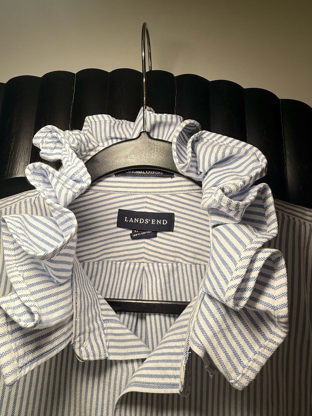 ReLoved Upcycle Ruffle Collar Button Down Shirt Lands' End Men's - Picture 9 of 10